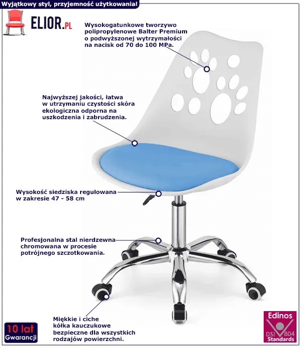 Zdrowe biało-niebieskie do biurka krzesło dla dziecka R3-F03
