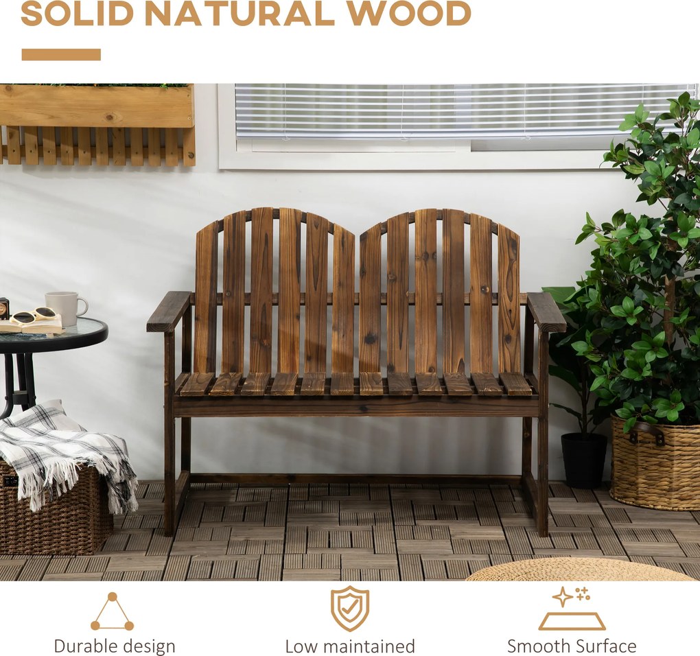 Outsunny Ławka ogrodowa 2-osobowa z oparciem i podłokietnikami Wytrzymała do 240 kg Wypalany wygląd | Aosom PL