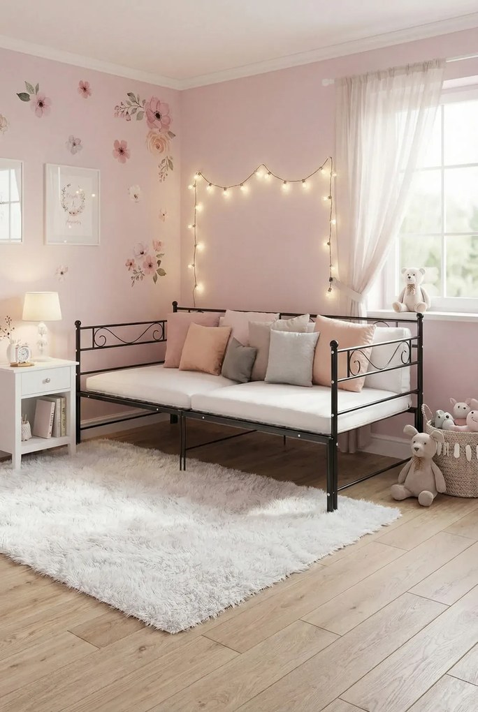 Czarne metalowe łóżko rozkładane 90x200 cm N6-E46