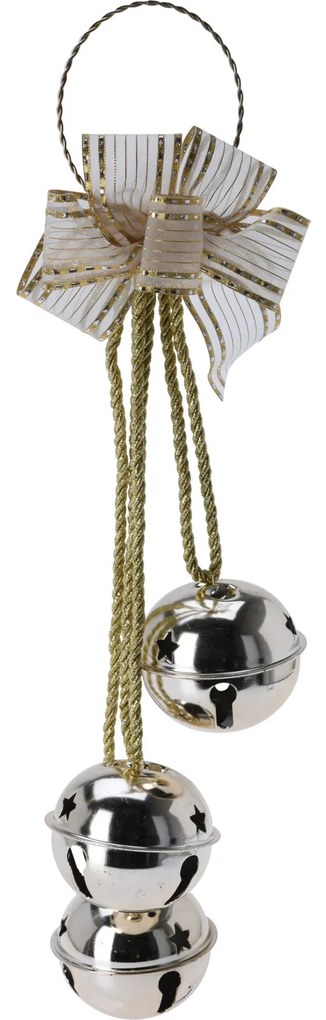 Dekoracja świąteczna na drzwi - kokarda na kole, 3 dzwoneczki