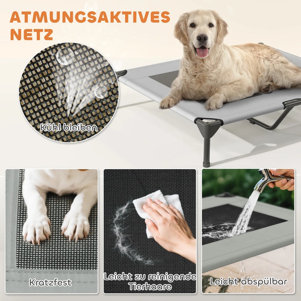 PawHut Zewnętrzne Legowisko dla Psa z Daszkiem, Podwyższone dla Dużych Psów, 91 x 76 x 90 cm, Jasnoszary