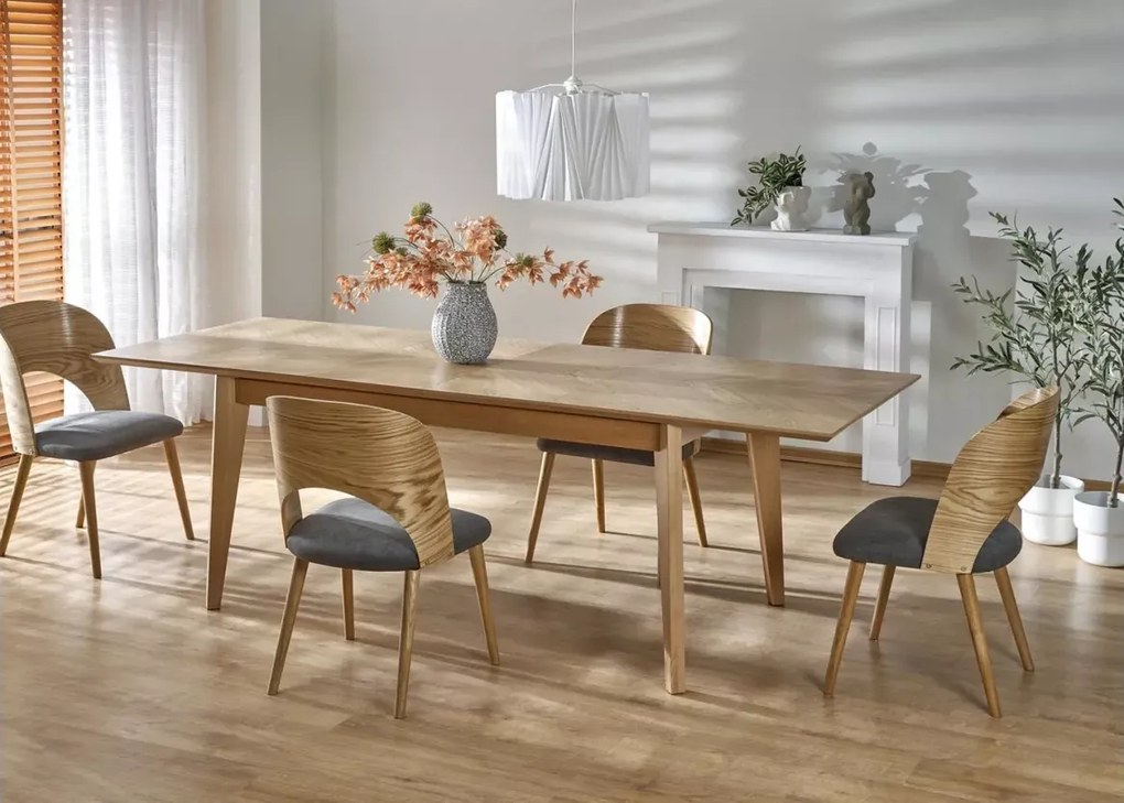 Stół rozkładany Tommy 160–240 cm dąb naturalny / czarny – MDF + drewno bukowe, styl skandynawski klasyczny