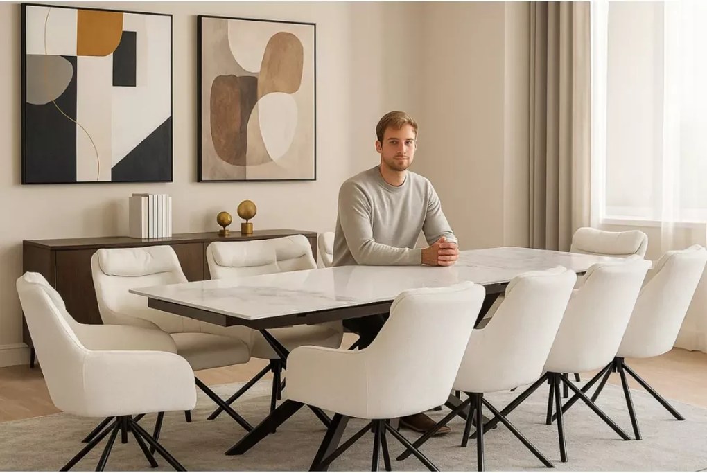 Duży rozkładany stół 160 do 240 cm ceramiczny blat marmur na 10 osób