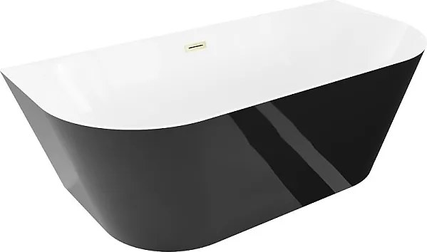 Mexen Oval Slim wanna wolnostojąca przyścienna 170 x 80 cm, biała/czarna, przelew złoty szczotkowany - 52661708075-55