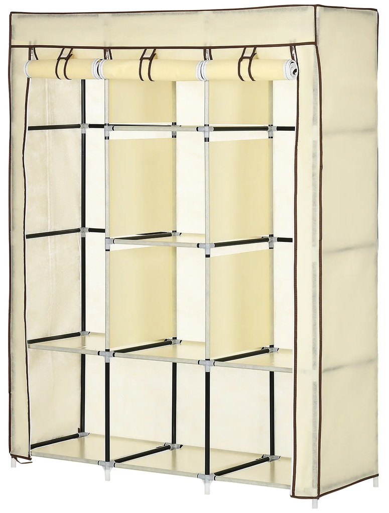 HOMCOM Szafa z tkaniny, rozwiązanie do przechowywania, 8 półek, 2 drążki na ubrania, kremowa