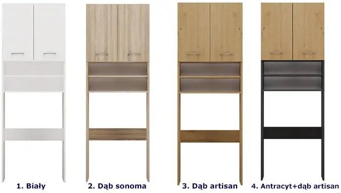 Szafka nad pralkę z półkami - antracyt + dąb artisan S3-R65