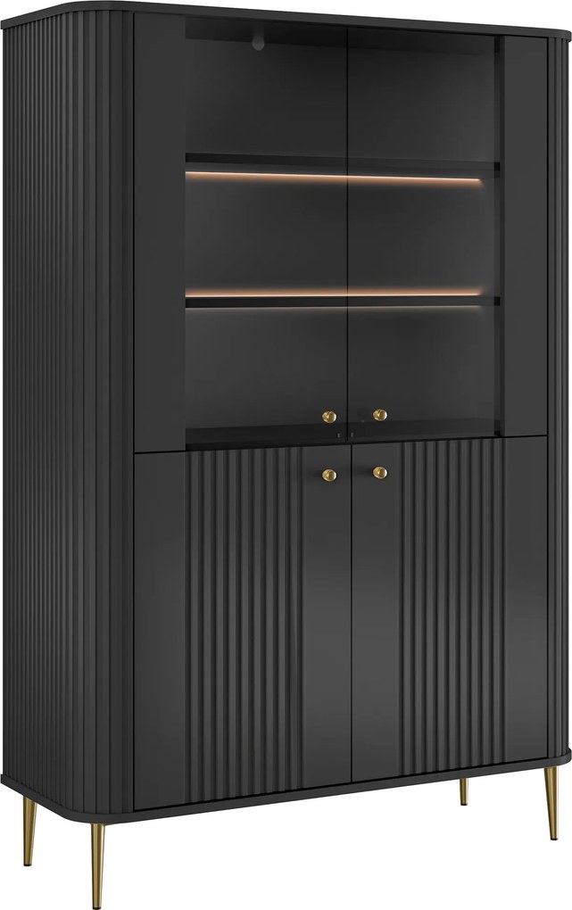 Witryna Vesper 103 cm czterodrzwiowa - czarny / złote nogi