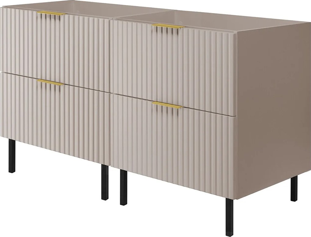 Szafka pod umywalkę, Kaszmir, 120 (2 x 60) x 77 x 46 cm, uchwyt złoty, nogi czarne, bez blatu