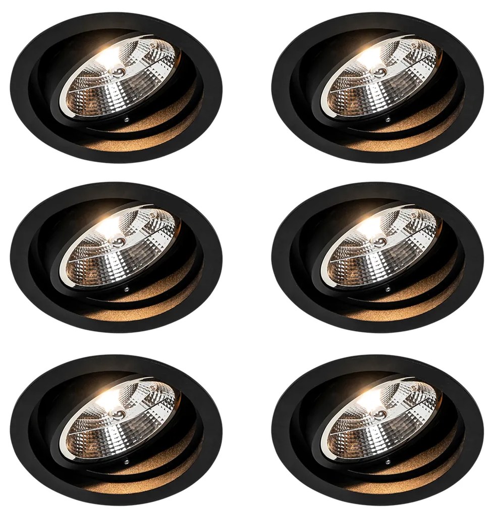 Zestaw 6 Nowoczesna oprawa wpuszczana okrągła czarna regulowana - Chuck 111