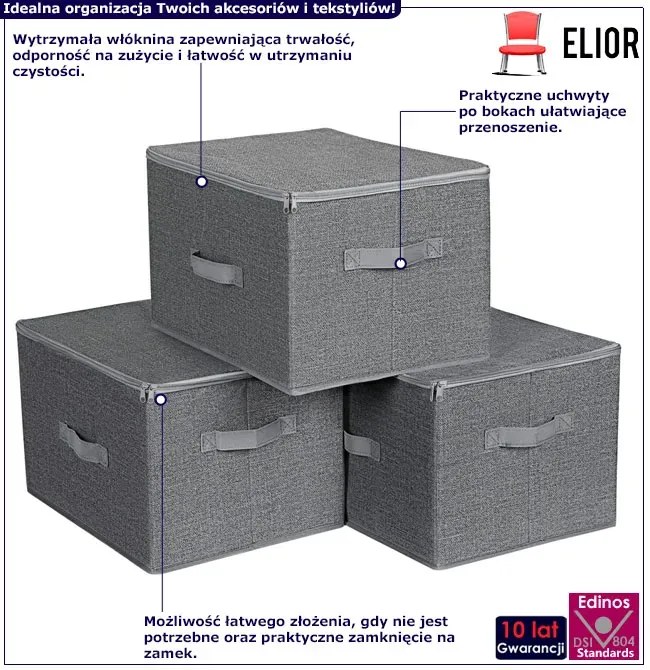 Komplet 3 szarych organizerów na zamek T8-S07