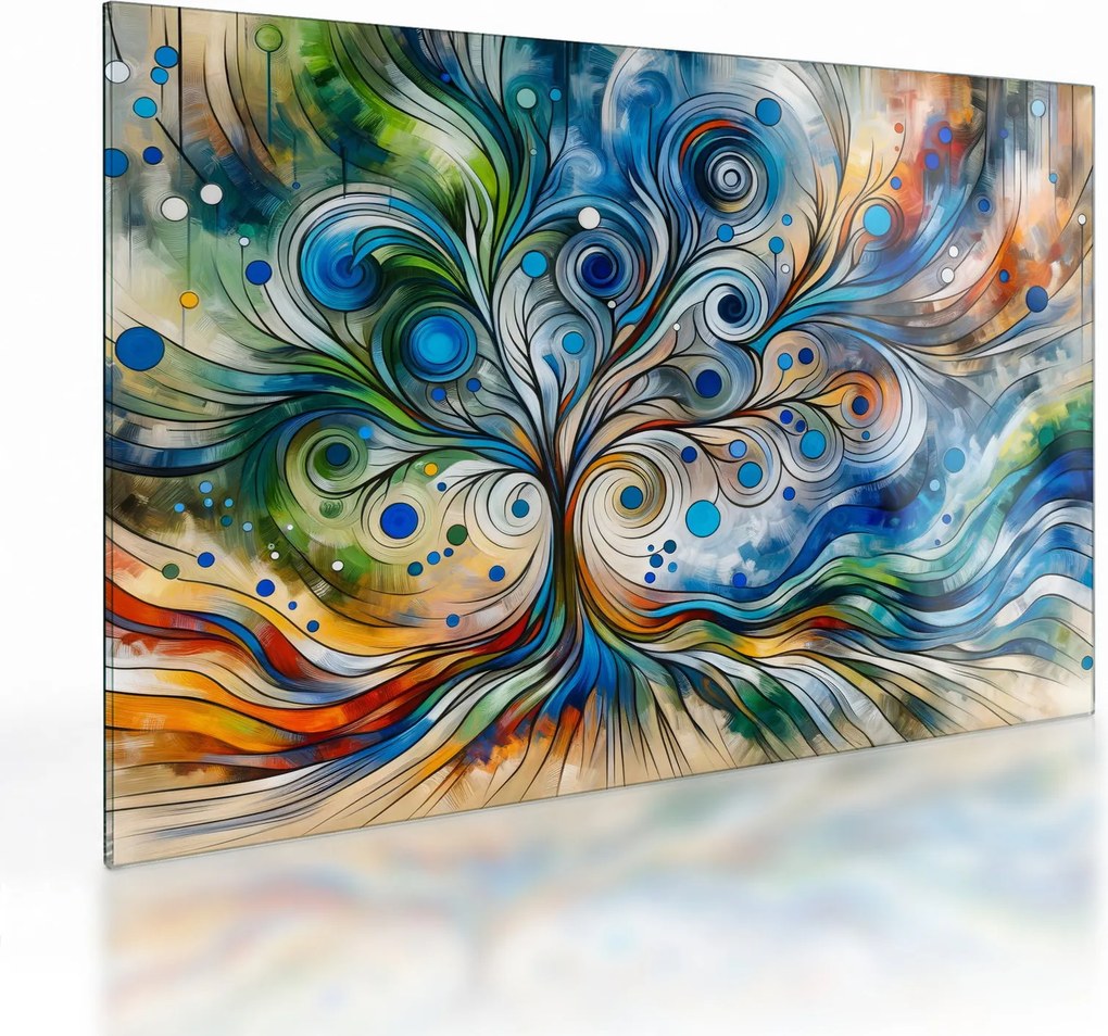 Obraz na szkle – Kolorowe energetyczne drzewo (70x50 cm)