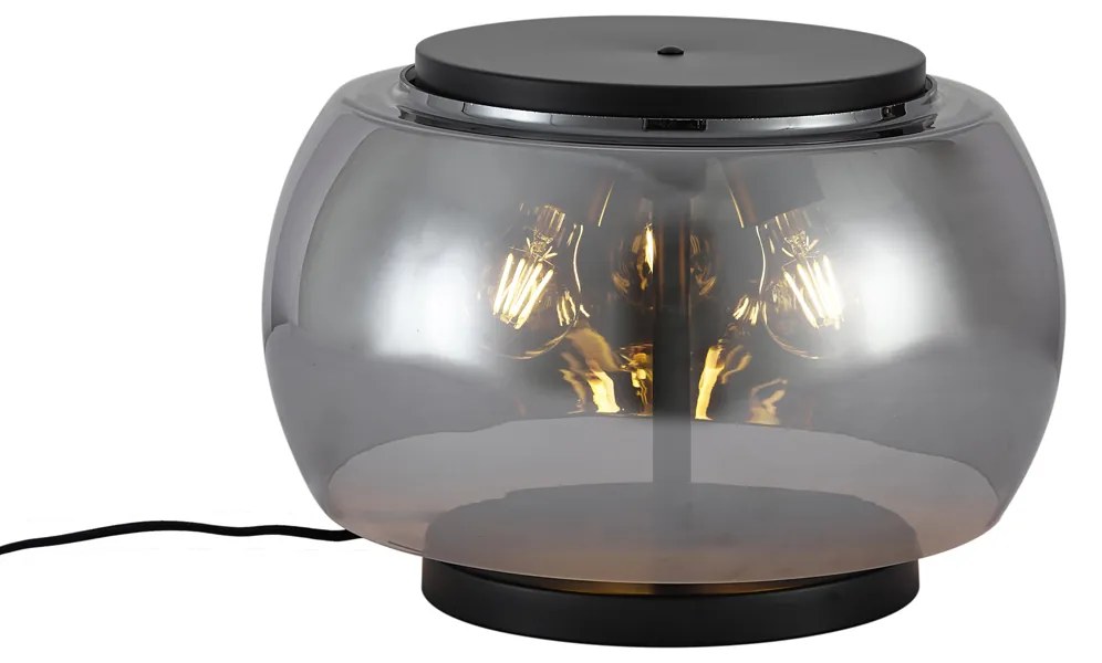 Designerska lampa stołowa czarna z przydymionym szkłem 2-punktowa - BinoDesignerski Oswietlenie wewnetrzne