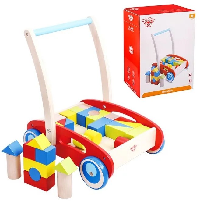 Tooky toy drewniany chodzik pchacz dla dzieci + klocki 23 el.
