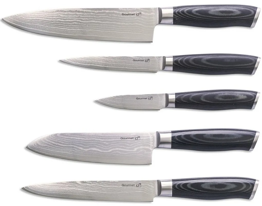 Zestaw noży G21 Gourmet Damascus w bambusowym bloku 5 szt. + kamień do ostrzenia