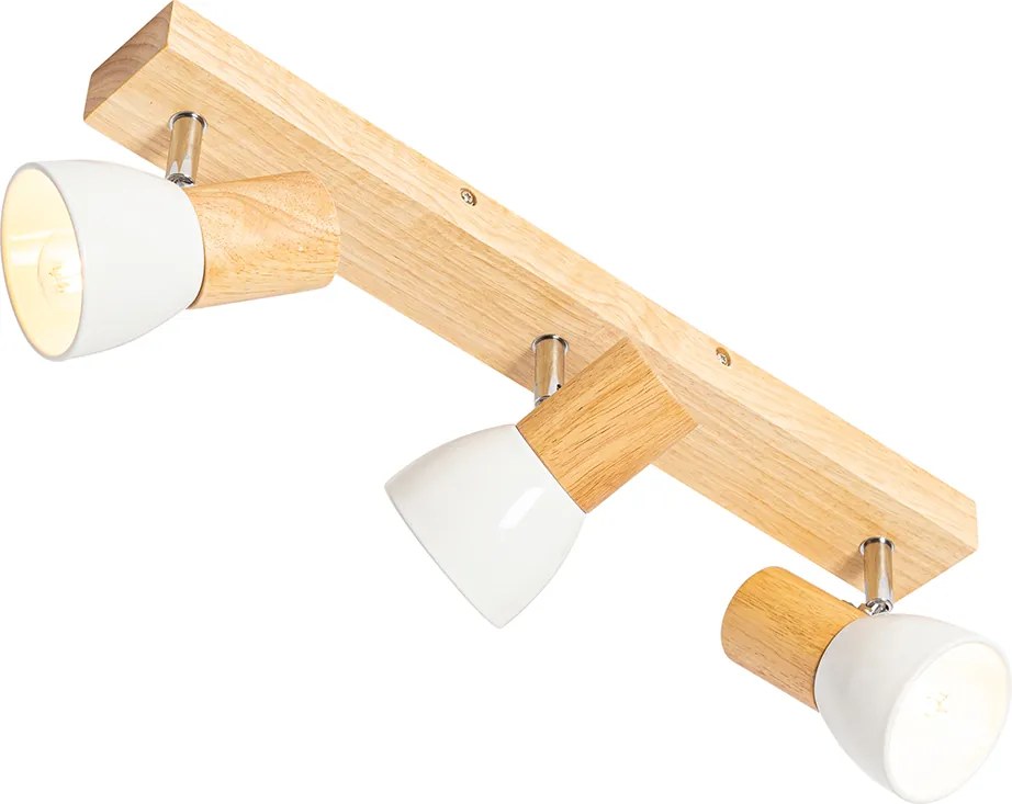 Drewniany plafon z regulowanym białym reflektorami 3-punktowym - Thorin