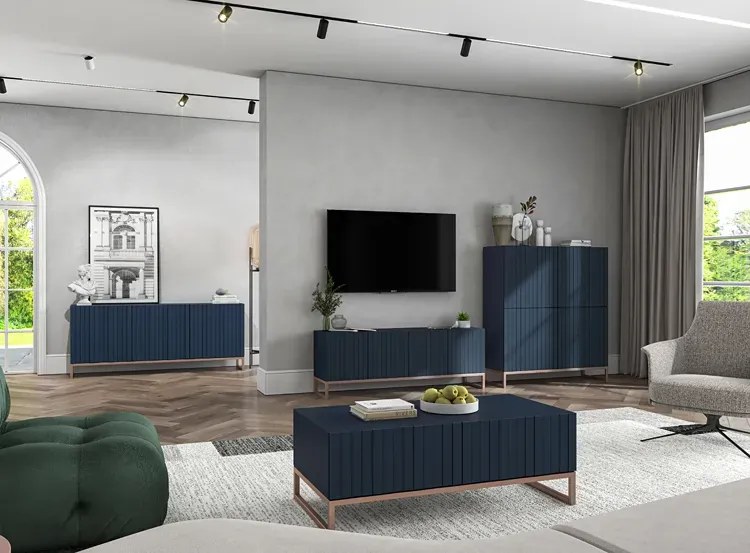 Granatowa komoda z lamelowym frontem E5-M85