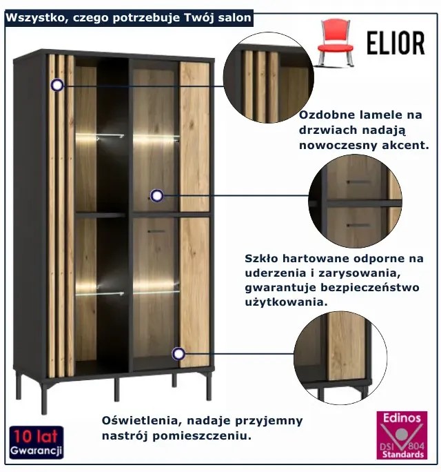 Elegancka witryna z podświetleniem LED dąb mauvella -  Lamisso 8X