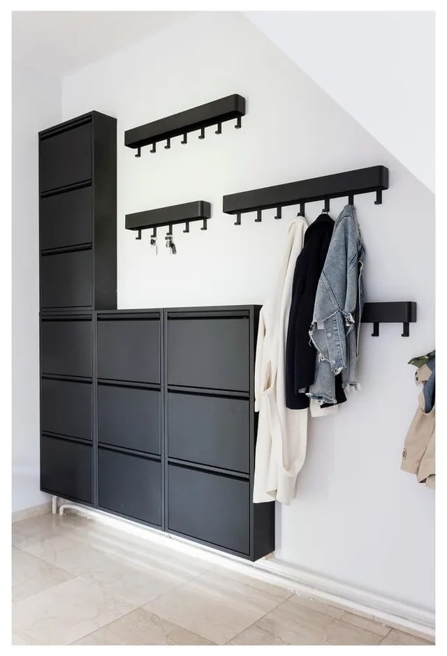 Czarny metalowy wieszak ścienny z półką 27 cm Dax Play – Spinder Design