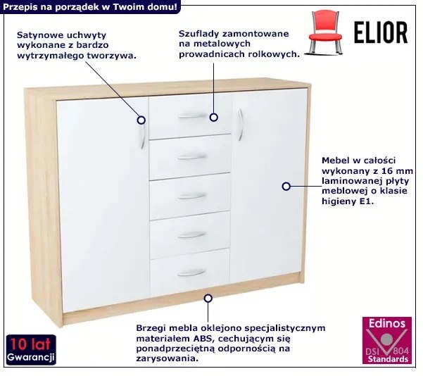 Komoda w styly skandynawskim dąb sonoma + biały - Basmir 3X