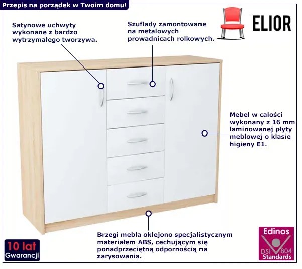 Skandynawska komoda dąb sonoma + biały Sanes 3X