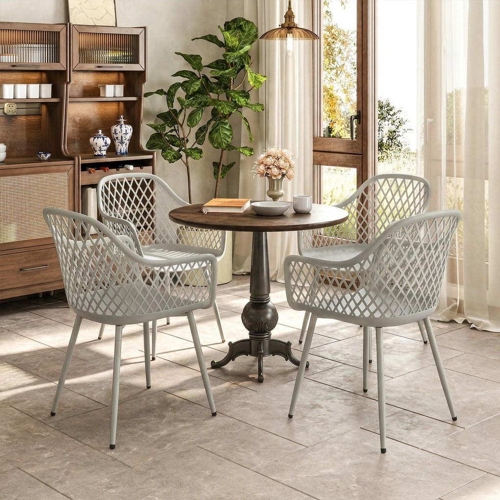 Outsunny Zestaw 4 krzeseł ogrodowych odpornych na UV z tworzywa z podłokietnikami i oparciami 56 x 51 x 84 cm szare | Aosom PL