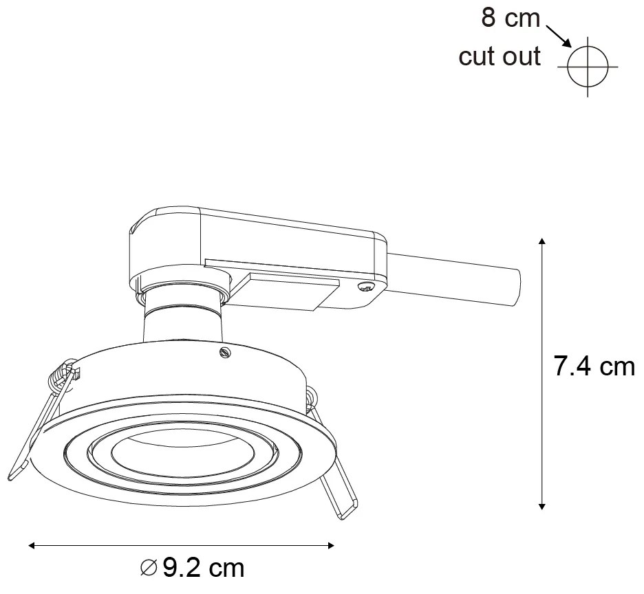 Zestaw 6 nowoczesnych reflektorów wpuszczanych Gunmetal GU10 50mm okrągłe z regulacją - Rondoo