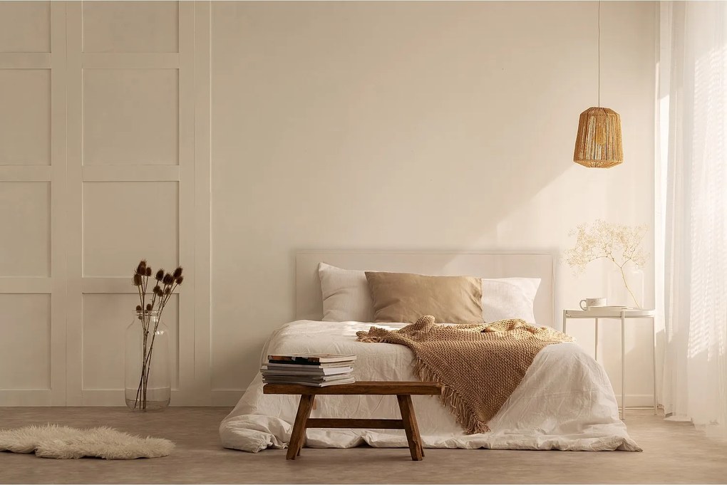 Tapicerowany zagłówek z tkaniny 100% len beżowy 160x100cm