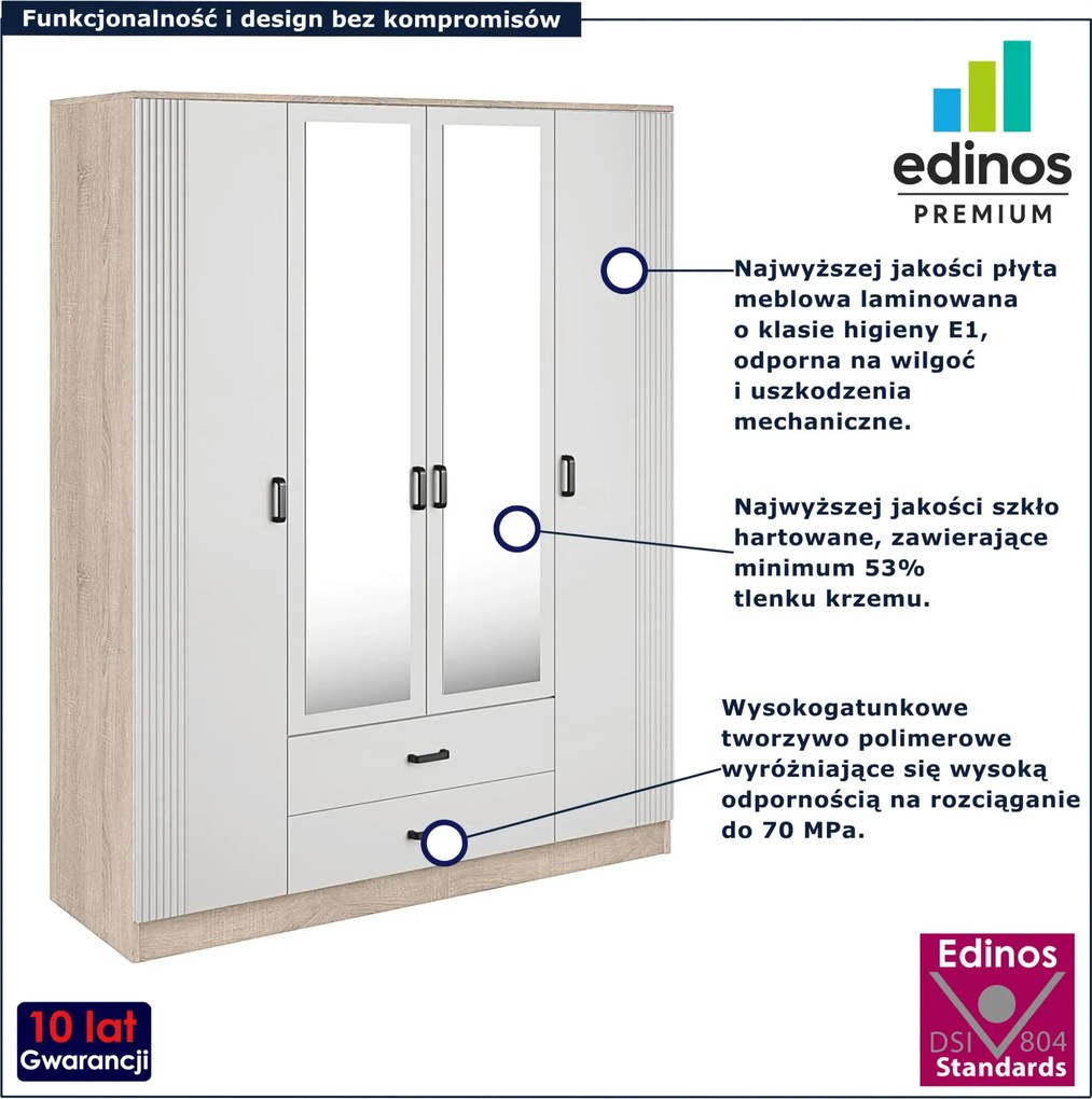 Skandynawska szafa z lustrem dąb sonoma + biały F7-K83