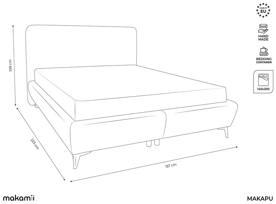 Beżowe tapicerowane łóżko dwuosobowe ze stelażem i schowkiem 140x200 cm Makapu – Makamii