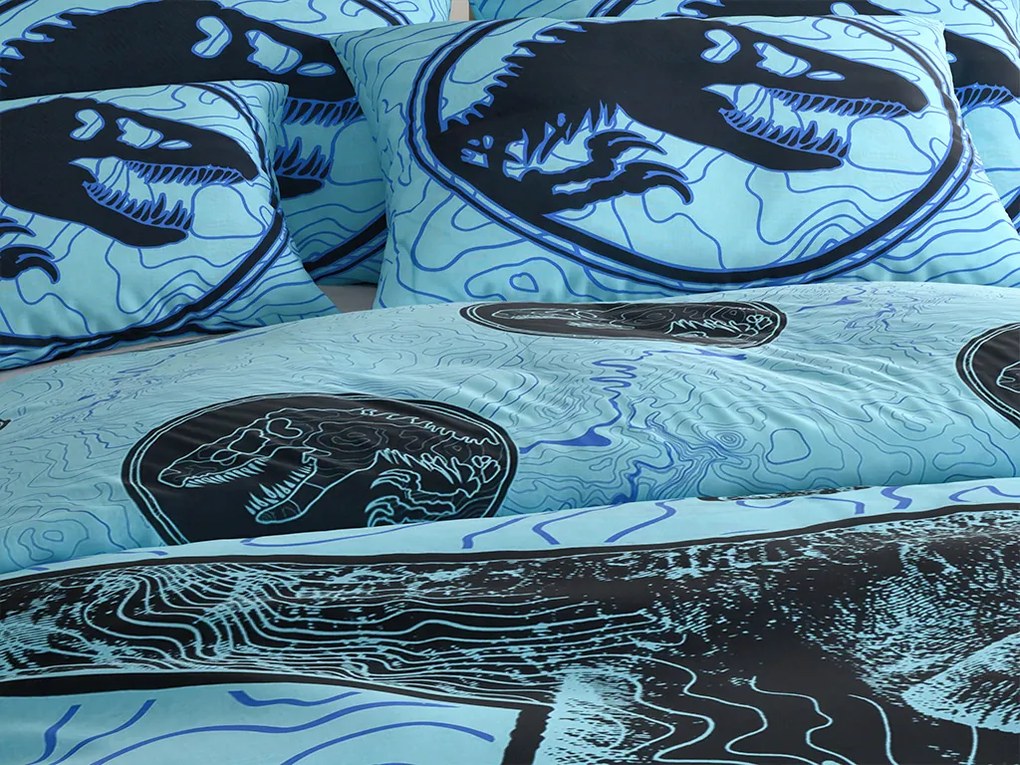 PrzytulneMieszkanie.pl PrzytulneMieszkanie.pl Świecąca pościel bawełniana JURASSIC WORLD w kolorze niebieskim Rozmiar pościeli: 70 x 90 cm | 140 x 200 cm
