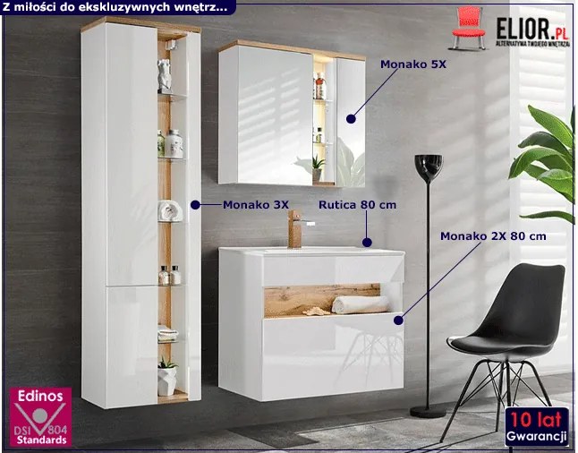Komplet mebli łazienkowych Laures 4Q 80 cm - Biały połysk