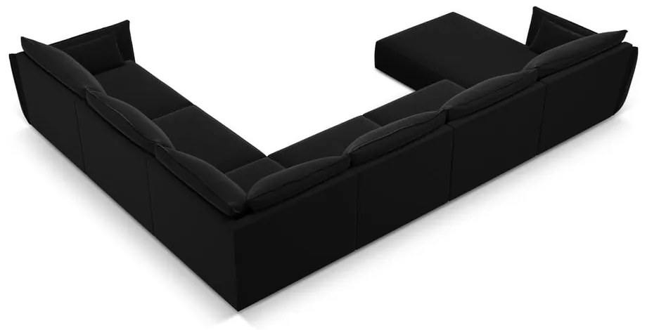 Czarny aksamitny narożnik (prawostronny/w kształcie litery U) Vanda – Mazzini Sofas