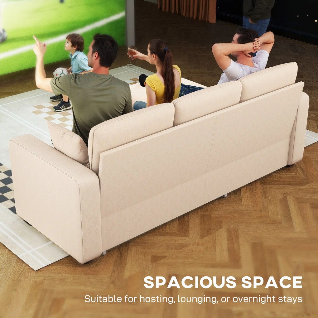 HOMCOM Sofa rozkładana narożna z funkcją łóżka i pojemnikiem na pościel do salonu i pokoju gościnnego beżowa | Aosom PL