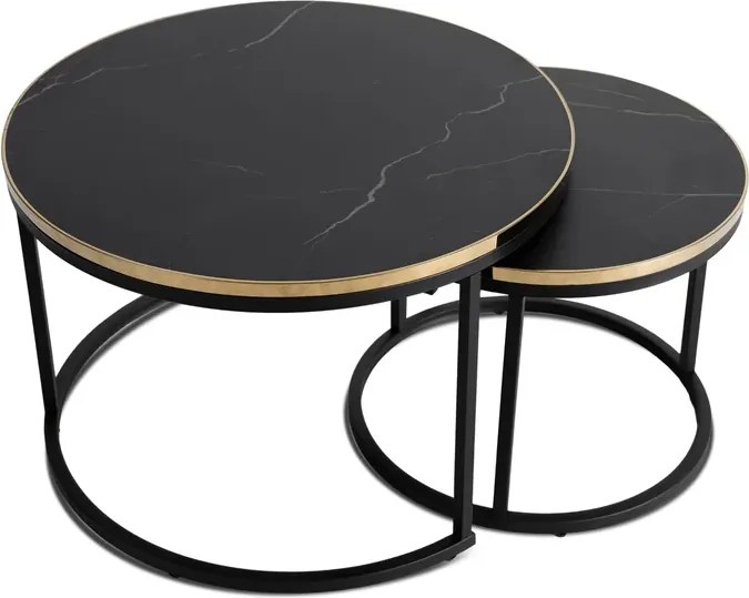 Zestaw Stolików Kawowych ARON 70 cm/50 cm Czarny Marmur Glamour