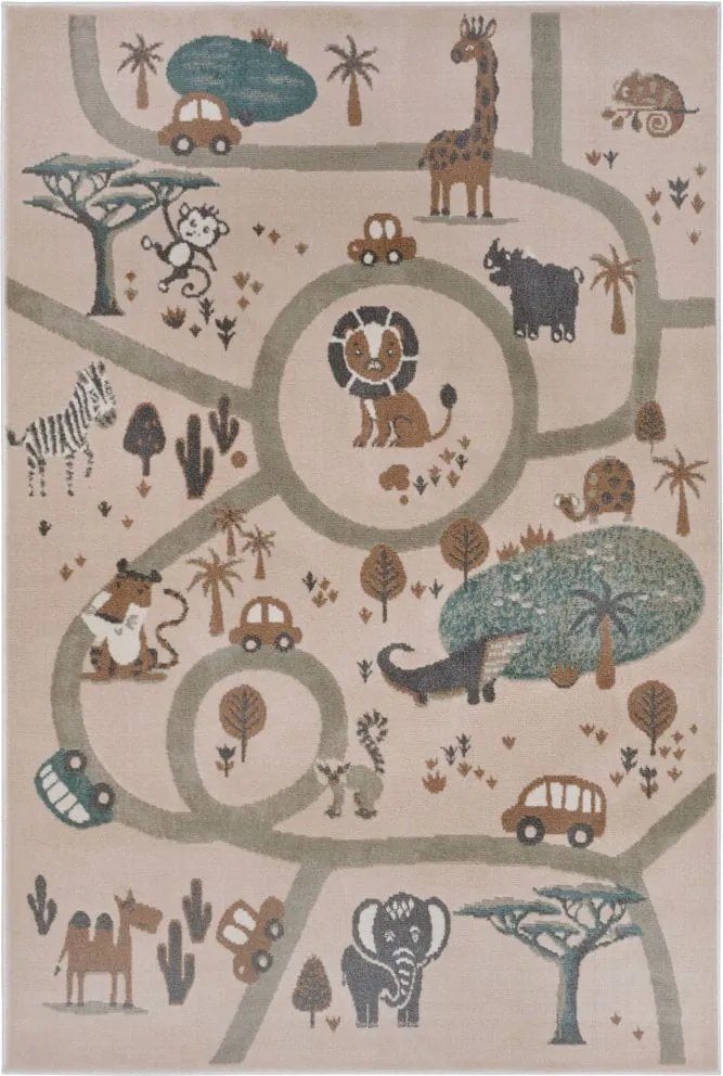 Dywan dziecięcy Safari Adventures – Zwierzęcy Park krem-brąz-szary 120 cm x 170 cm Atest