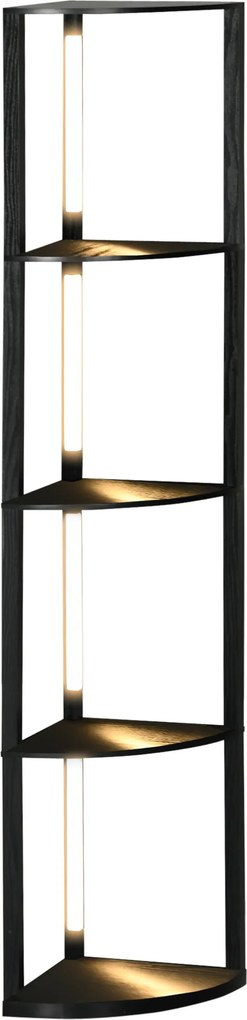 HOMCOM LED Lampa podłogowa, Regał Narożny, regulowana, 4 półki, ciepłe białe światło, 41x30x164cm, Czarna