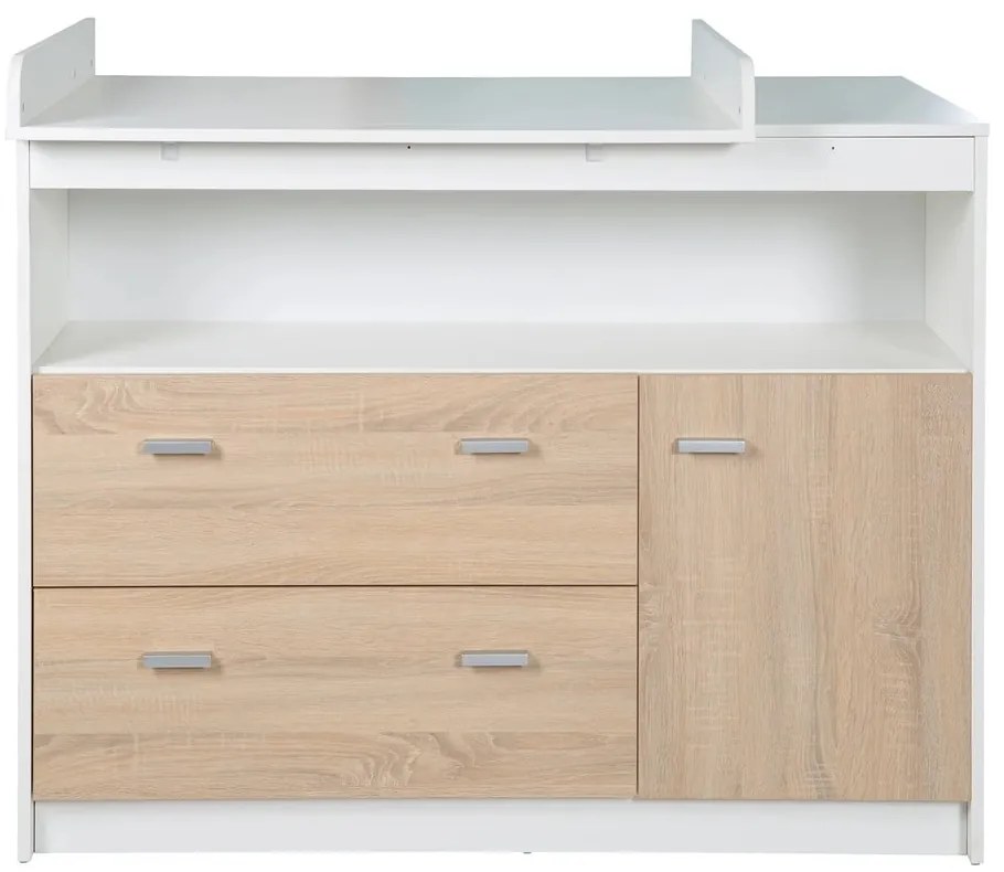 Biała/naturalna niska komoda dziecięca w dekorze dębu z przewijakiem 117x98 cm Gabriella – Roba