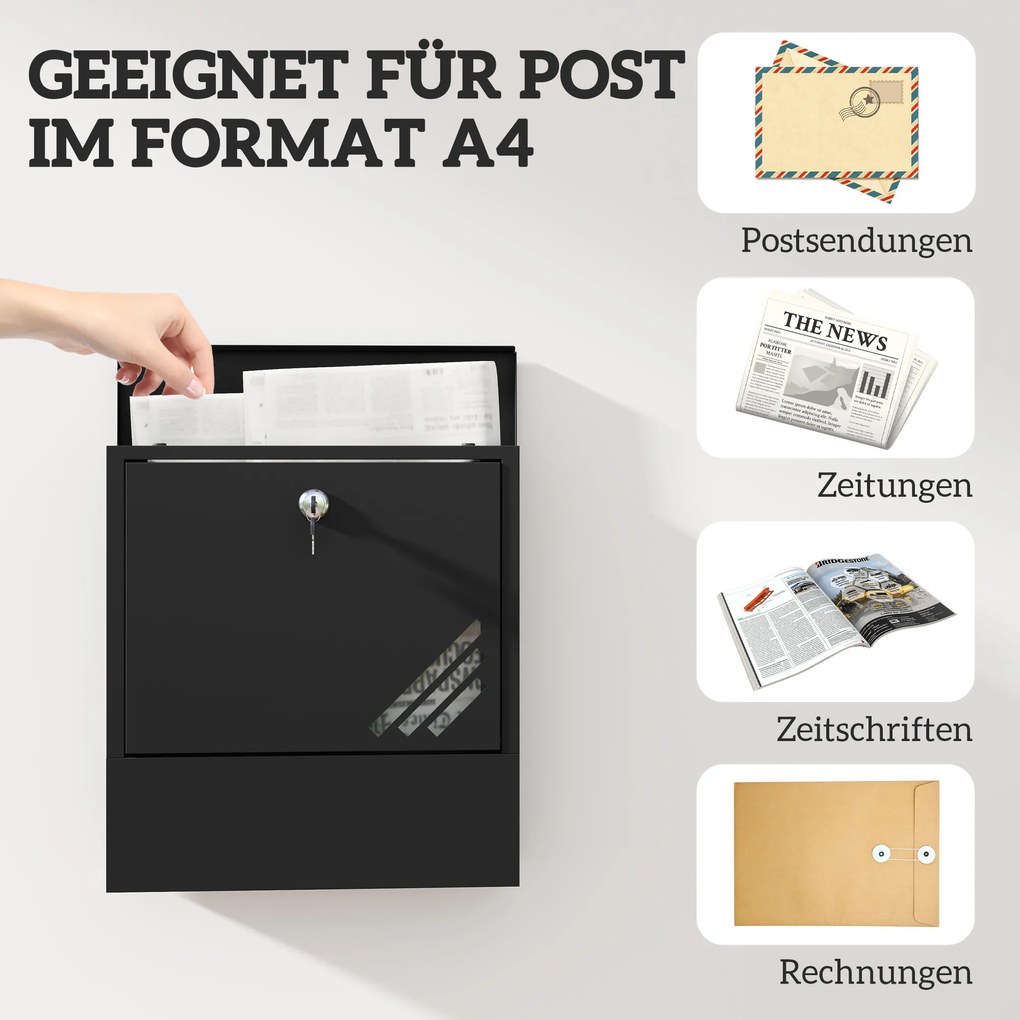 HOMCOM Skrzynka Pocztowa z Okienkiem, Montaż Ścienny, Zamykana, Odporna na Rdzę i Warunki Pogodowe, Szara