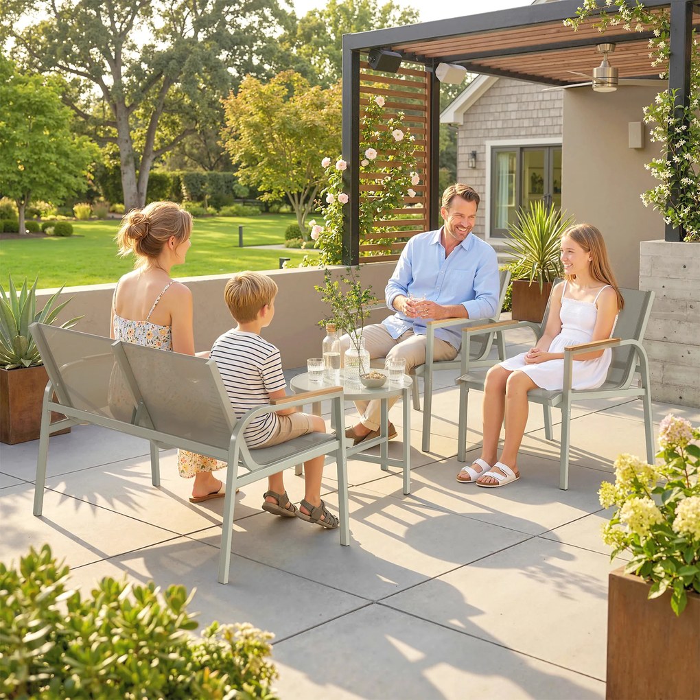 Outsunny Zestaw mebli ogrodowych metalowy, odporny na warunki atmosferyczne, sofa 2-osobowa, 2 fotele, stolik, zielony | Aosom PL