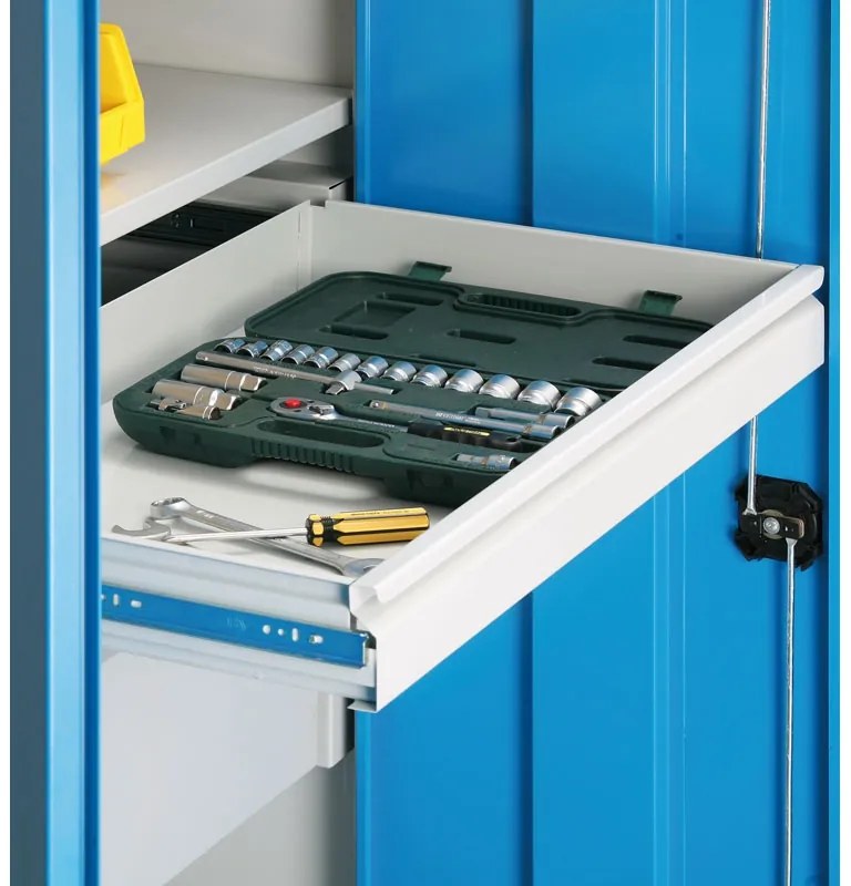 Metalowa szafa warsztatowa, 1950x950x500 mm, 2 półki, 10 szuflad