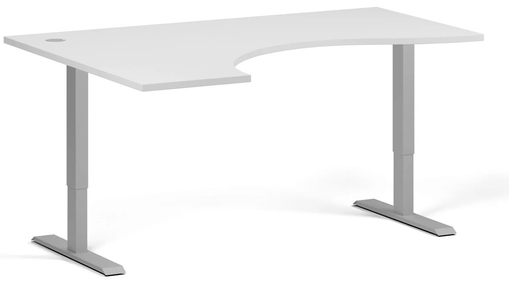 Ergonomiczne biurko z regulacją wysokości, 160x120 cm, 2 silniki, L/P, szara podstawa, biały
