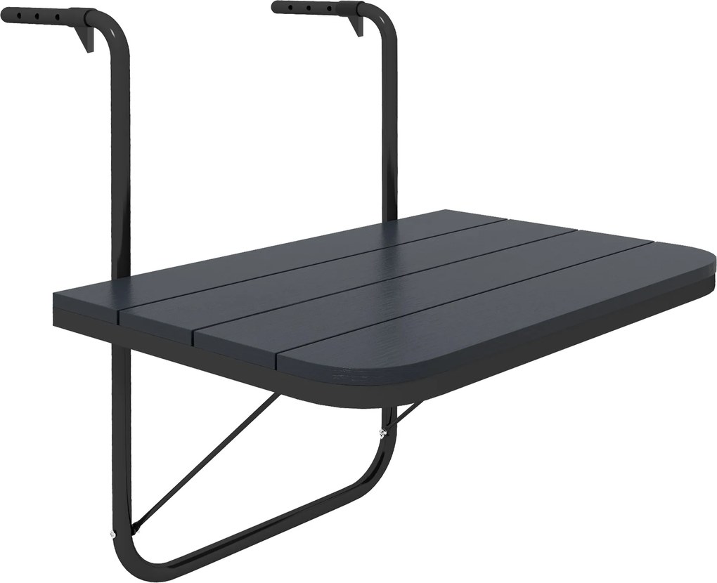 Outsunny Stolik balkonowy do zawieszenia, składany, regulowany na wysokości, rama aluminiowa, blat z tworzywa sztucznego, wykończenie drewna, czarny