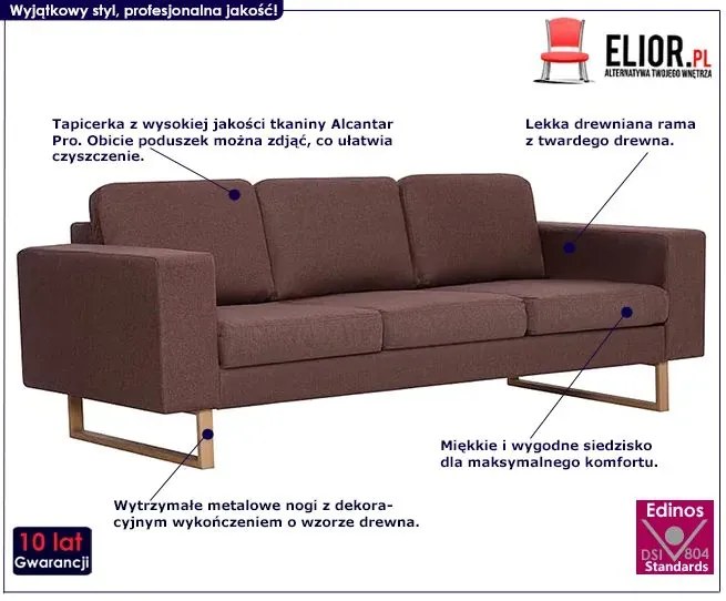 Elegancka trzyosobowa sofa Ladi 3X - brązowa