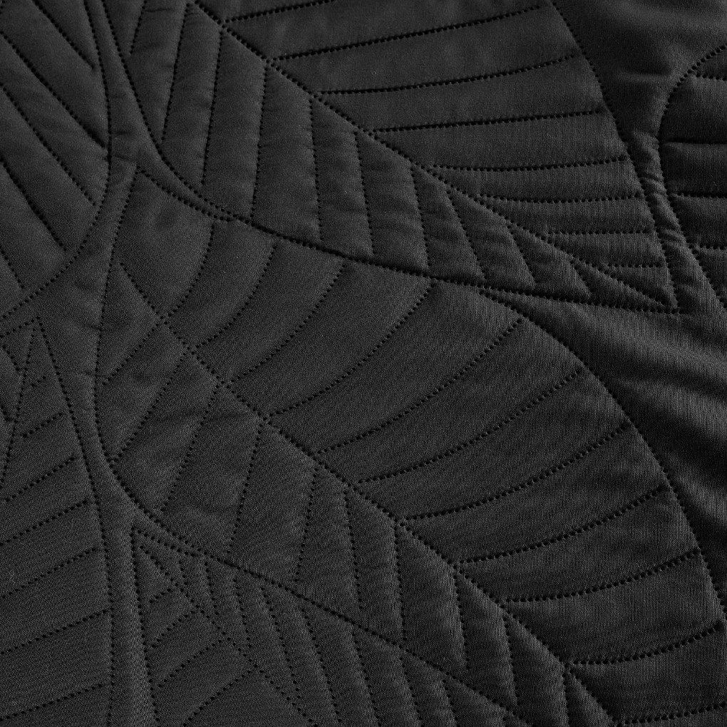 Czarna narzuta na łóżko ze wzorem LEAVES Rozmiar: 220 x 240 cm