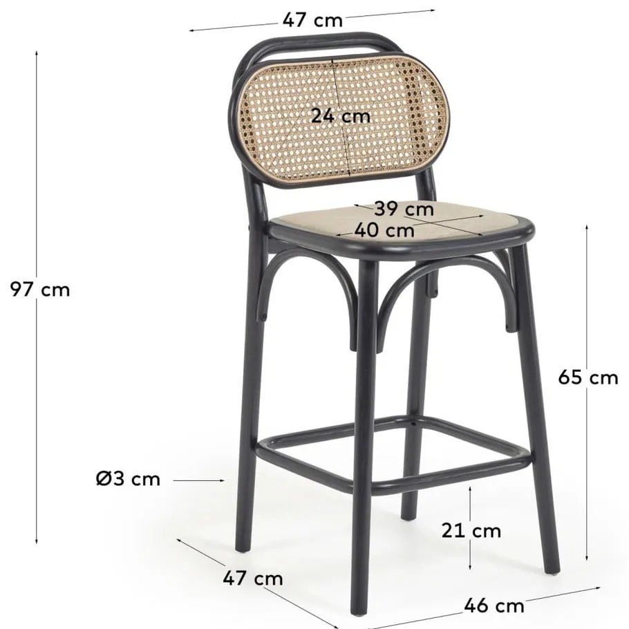 Czarny hoker z litego drewna wiązu (wysokość siedziska 65 cm) Doriane – Kave Home