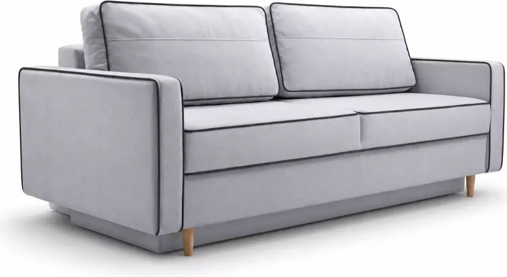 Kanapa Latina 3-osobowa z funkcją spania i pojemnikiem – welurowa sofa DL 190x152, styl skandynawski
