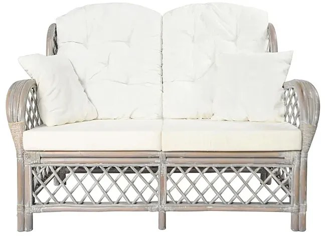 2-osobowa szara sofa rattanowa z lnianą tapicerką T1-E67