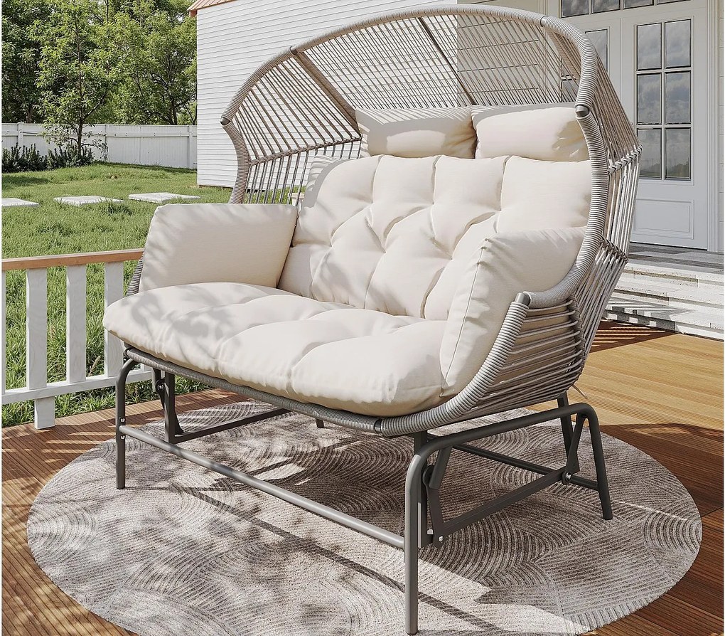 Podwójny fotel bujany ogrodowy 145x85x143cm - Fotel bujany - Rattan PE + żelazo + wodoodporna tkanina - szary