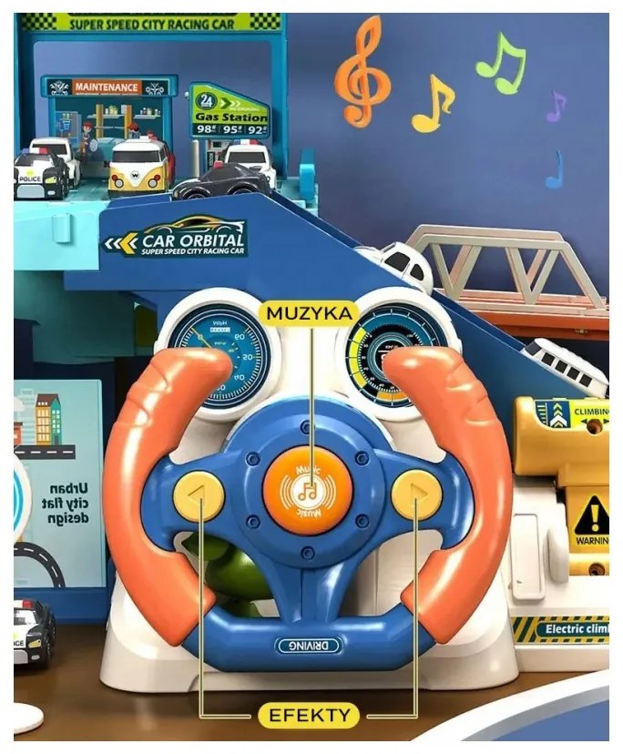 Woopie parking garaż z interaktywną kierownicą + 4 auta