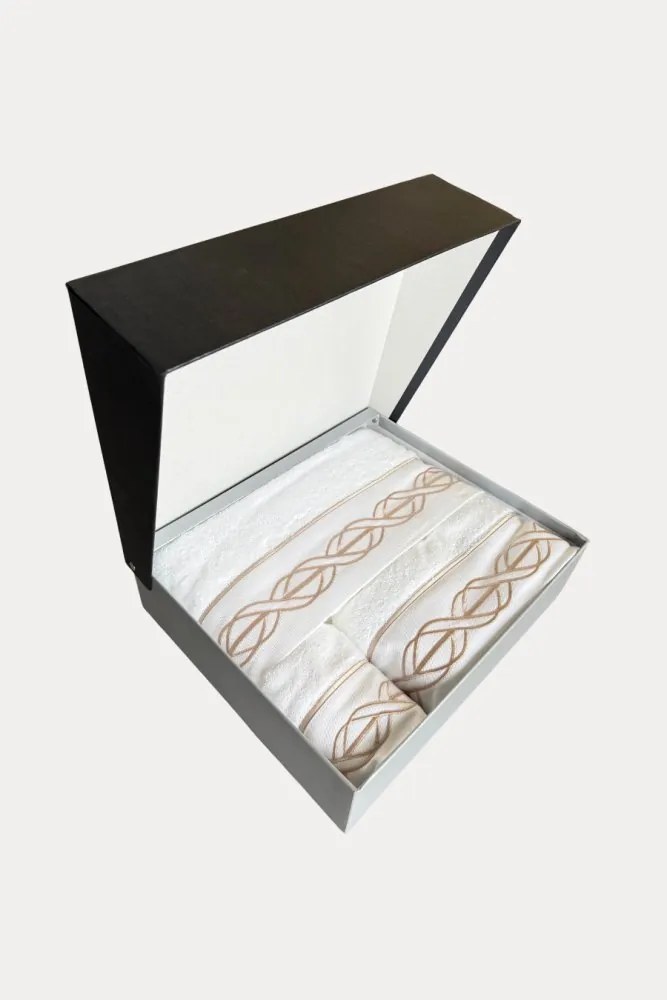 Podarunkowy zestaw ręczników VITA, 3 szt Biały / beżowy haft